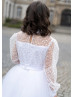 High Collar White Lace Tulle Slit Back Flower Girl Dress